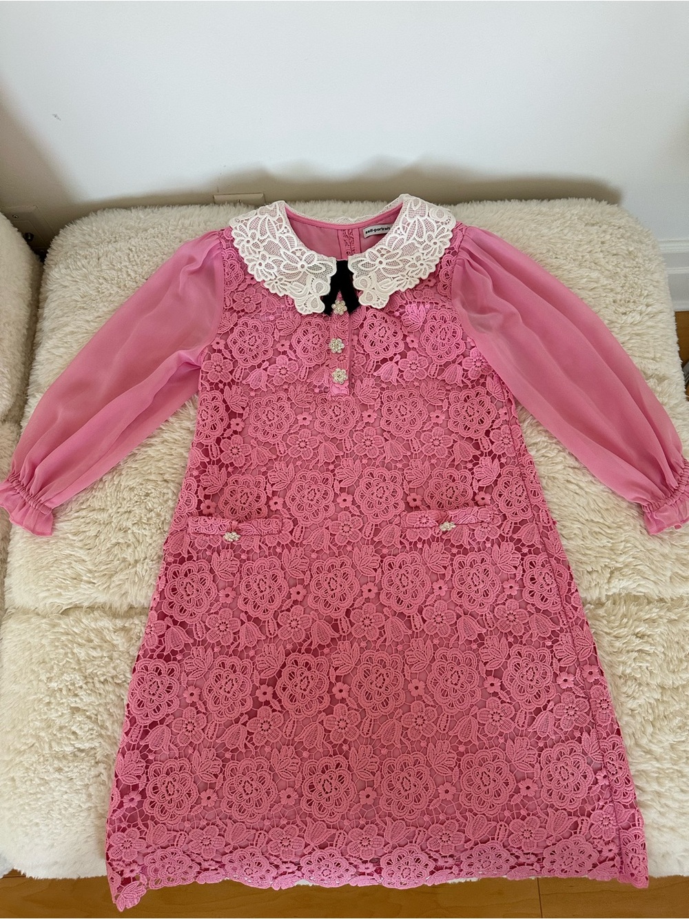 Self-Portrait Pink Lace Dress with White Lace Collar